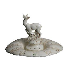 Vintage Red Wing Ceramic Deer Floral Frog with Console Bowl